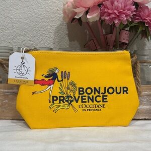 ❤️ 5/$25 L'OCCITANE Vibrant Yellow Bonjour Provence Cosmetic Bag